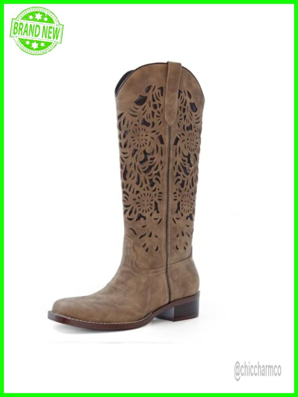 Women's Knee-High Cowboy Boots Floral Embroidered Low Block Heel Western Square